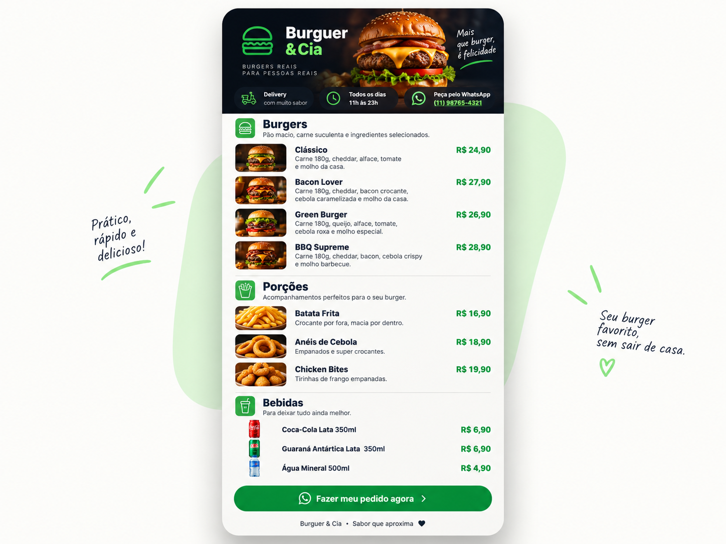 Exemplo de cardápio digital pronto para hamburgueria