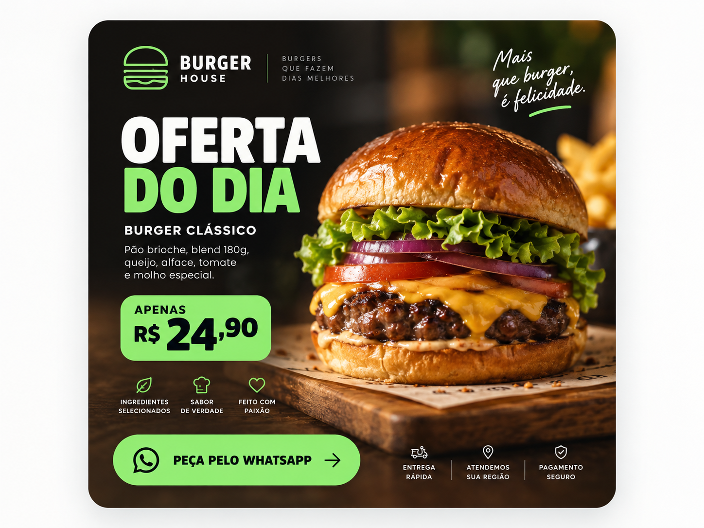 Exemplo de arte promocional pronta: oferta do dia de hambúrguer clássico