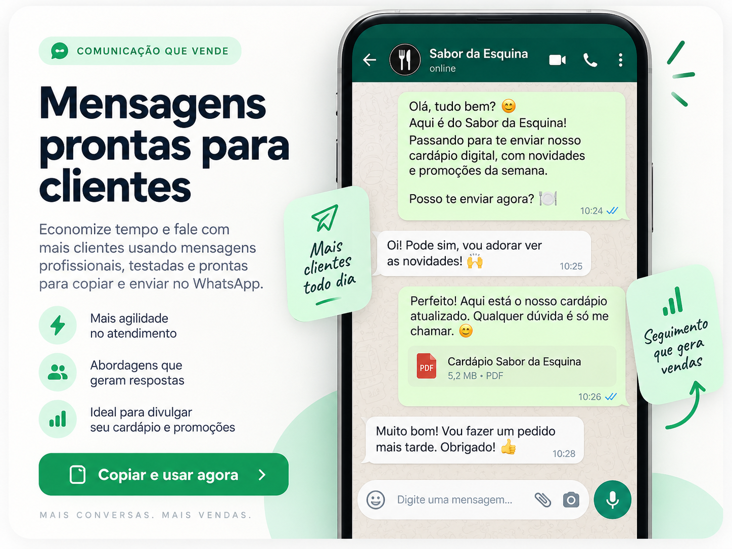 Exemplo de mensagens prontas para enviar a clientes pelo WhatsApp